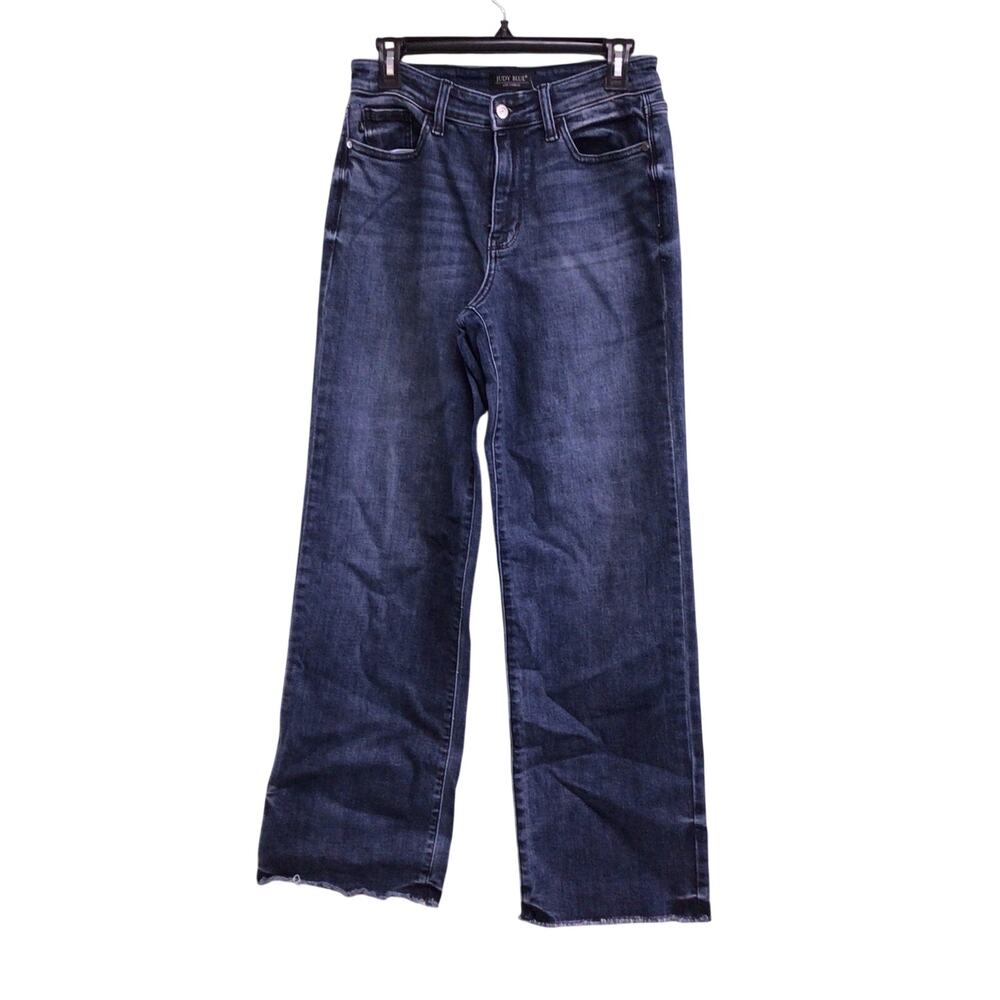 Judy Blue Womens Mid Rise Wide Leg Fit Medium Wash Jeans Size 5/27 Raw Hem